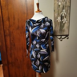 Diane Von Furstenberg Dress XS 0 2 Blue Black Sheath Gathers RT